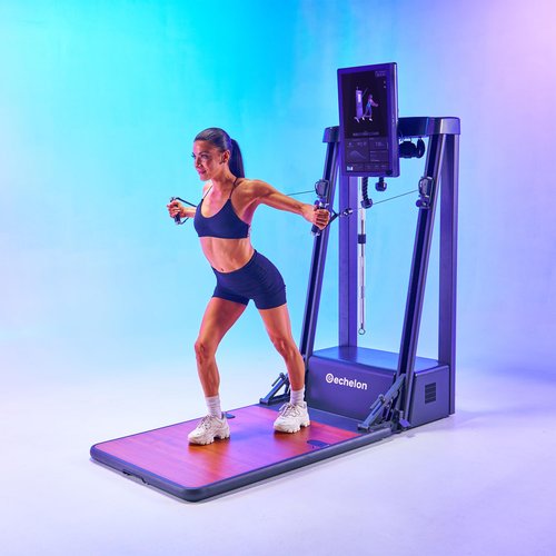Echelon Strength Home Smart Gym – WiFi-Enabled 24 Inch HD Touchscreen, 110 lbs Digital Resistance Per Arm, Folding Mirror Design, 4 Accessories, Smart Bar, Full Body Workout Machine for Home Gym