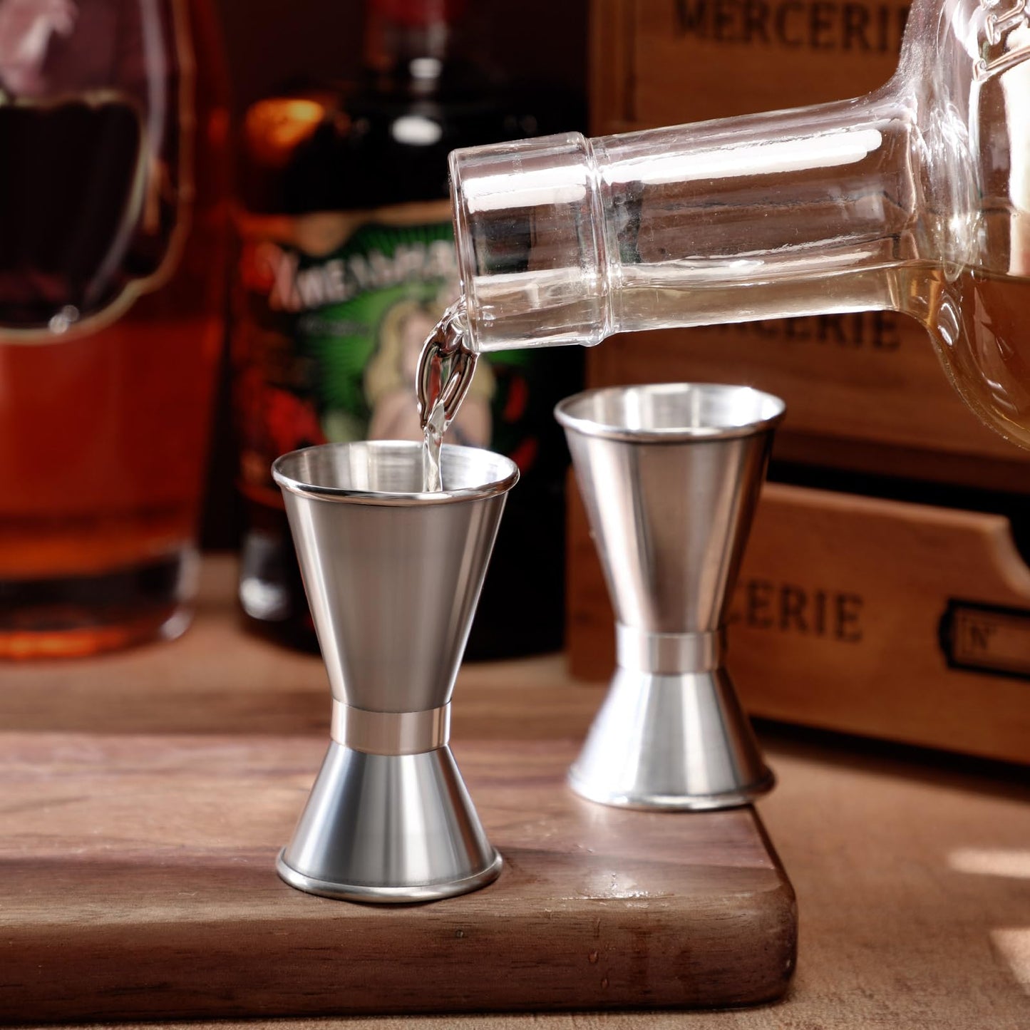 Hoteam 9 Pieces Stainless Steel Jigger for Bartending 1 and 1/2 oz Cocktail Jigger Shot Measuring Cup 15ml and 30ml Japanese Style Double Jigger Bartender Bar Supplies, Round Rim and Thin Waist