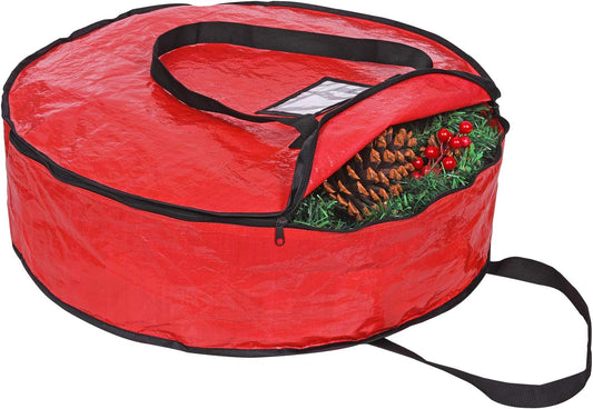 ProPik Christmas Wreath Storage Bag - Heavy-Duty Tear Resistant Container with Handles | 24” x 8” (Red)