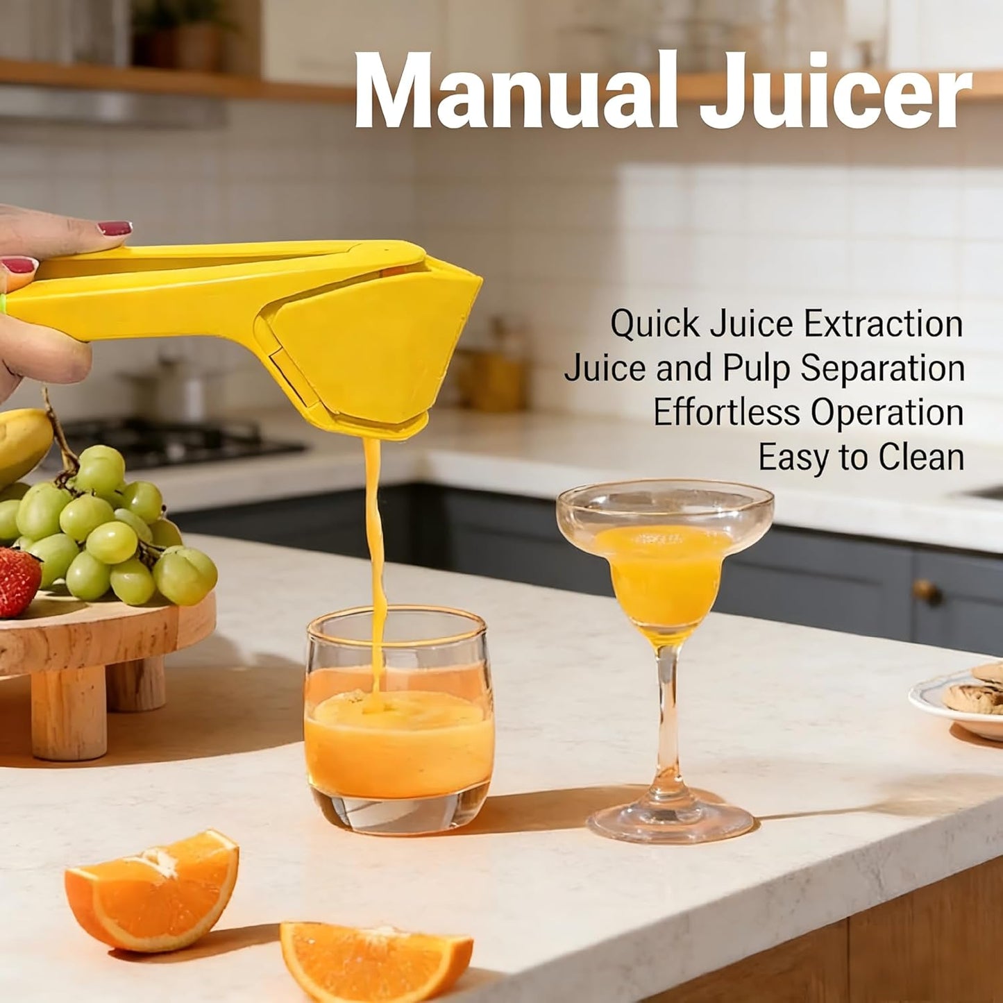 Skiennix Lemon Squeezer - Effortless Manual Citrus Juicer | Fold-Flat Design for Easy Storage (Yellow)