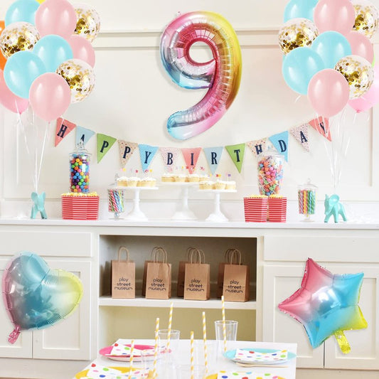9th Birthday Decorations for Girls - Gradient Color Age 9 Balloons With Happy Birthday Banner for Baby Showers, Ninth Party Supplies for Girls Boys