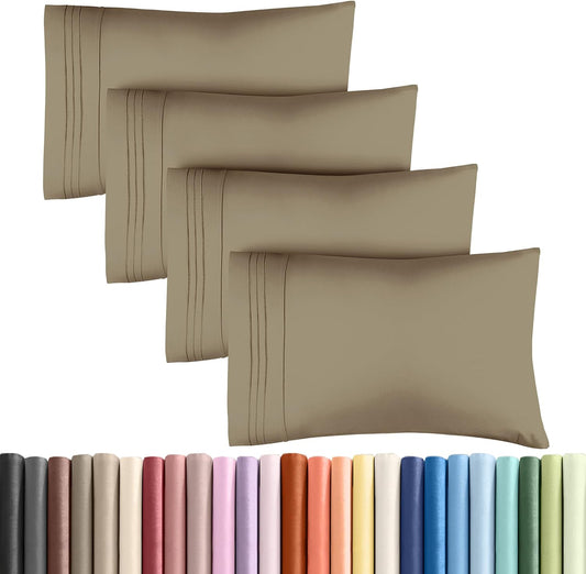 Queen Pillow Cases by [Brand Name] - Ultra Soft Hotel Quality Covers | Wrinkle-Free, Stain-Resistant - 4 Piece Set in Khaki
