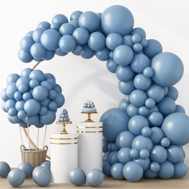 RUBFAC Dusty Blue Balloons 129pcs Different Sizes Pack of 18 12 10 5 Inch, Latex Boho Neutral Blue Balloon Garland Arch Kit for Wedding Engagements Anniversary Baby Shower Birthday Party Decorations