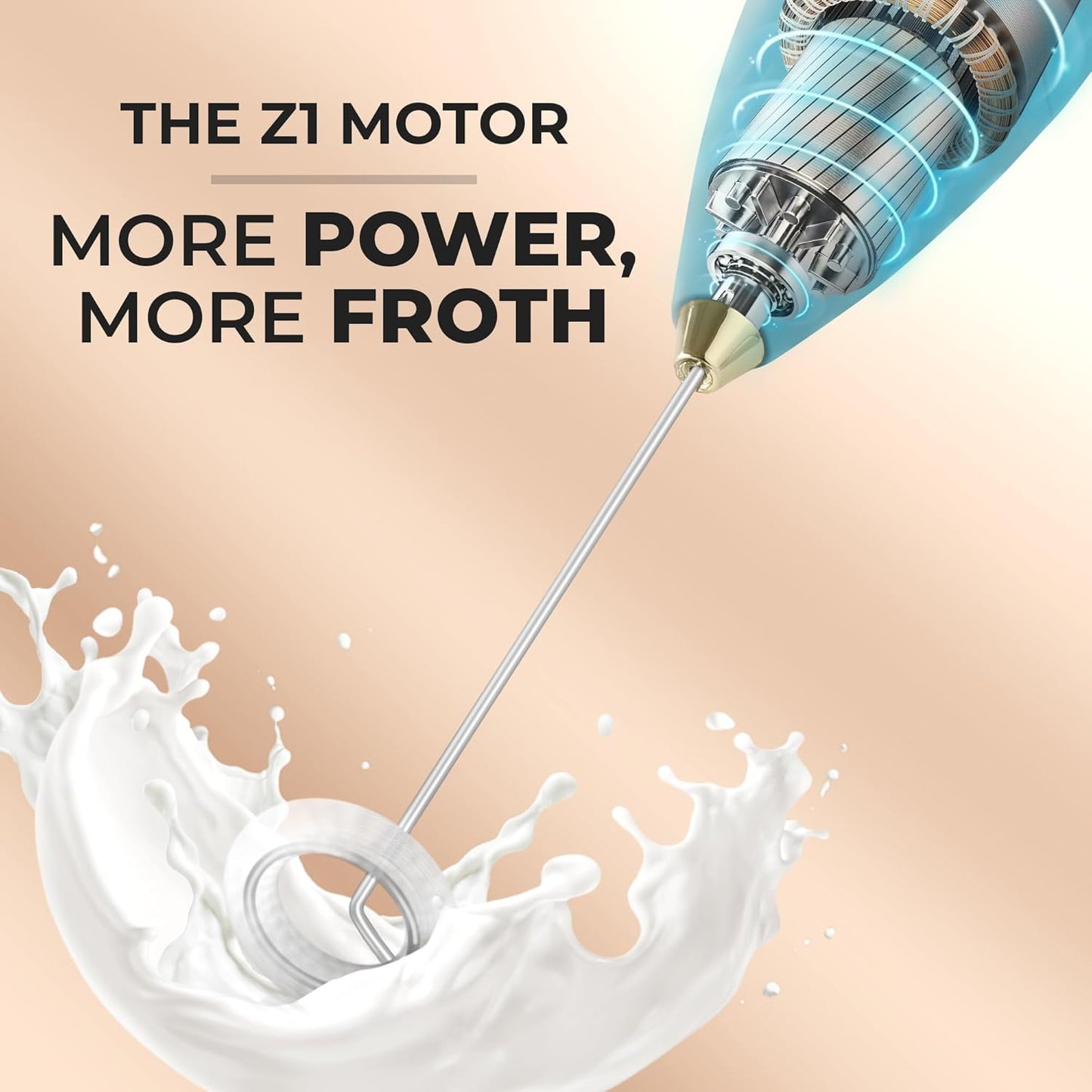 Zulay Kitchen Milk Frother Wand - Ultra-Fast Handheld Drink Mixer with 4 AA Batteries - Lake Gold