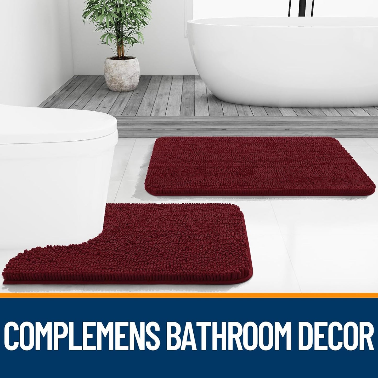 OLANLY Bathroom Rugs - Extra Soft Chenille Bath Mats with Rubber Backing | 30x20, Quick Dry, Burgundy