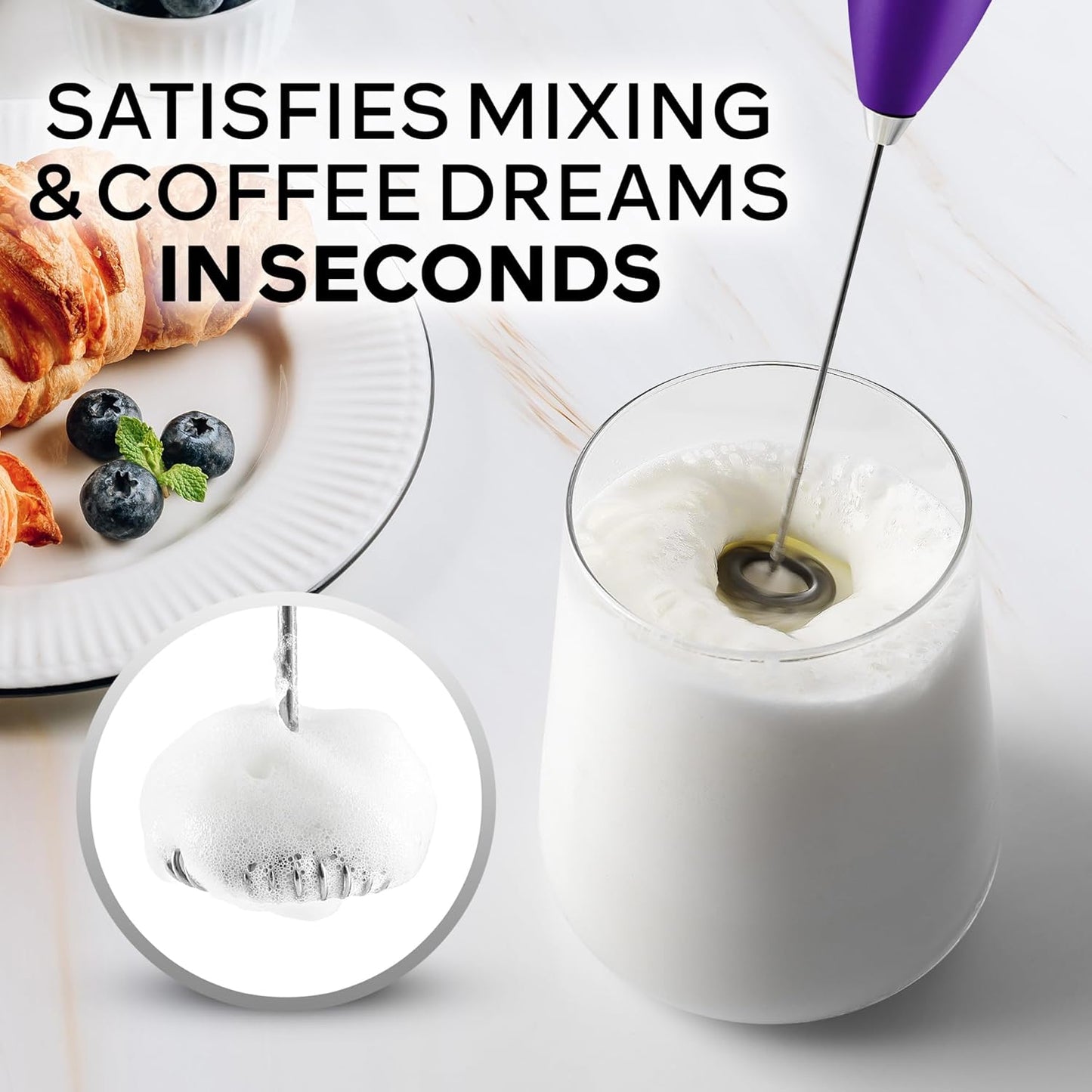 Zulay Kitchen Milk Frother Wand - Ultra Fast Handheld Electric Whisk for Coffee & Lattes - Grape Color