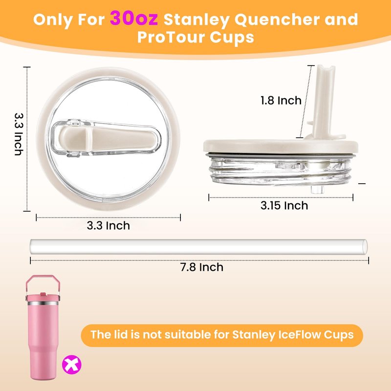 ANTAND 2 Pack Detachable Flip Straw Lid Replacement for Stanley 30 oz Cup Accessories, Leakproof Lids for 30 ounce Stanley Quencher H2.0 & ProTour Tumbler (Cream, Cream)