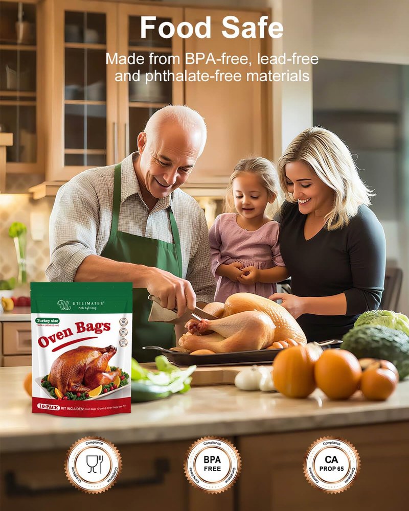UTILIMATES Turkey Bags for Oven Hold 15 20 25 lb Turkey, 10 19"x24" BPA Free Nylon Oven Bags with 10 ties, For Versatile Roasting Cooking Baking Storage Use
