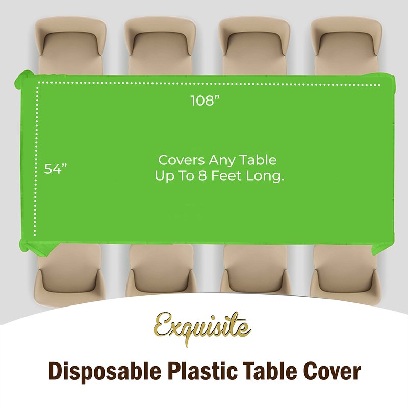Party Solids Pack Of 6 Premium Plastic Tablecloth 54 Inch x 108 Inch Rectangle Plastic Table Cover - Lime Green