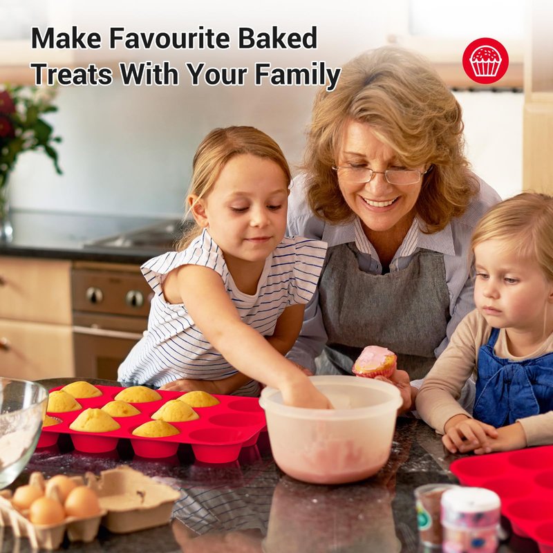 Redfly 2 Pack Silicone Muffin Pans for Baking & Cupcake Pan - 12 Cup Regular Size Silicone Molds, BPA Free Egg Bites Mold