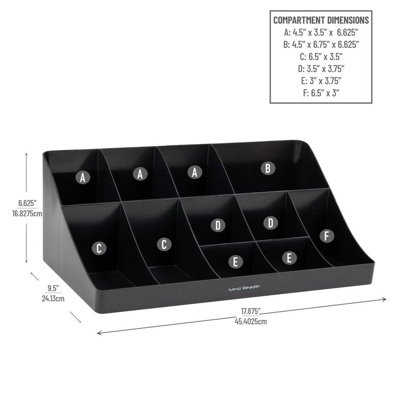 Mind Reader Cup and Condiment Station, Countertop Organizer, Coffee Bar, Kitchen, Stirrers, 17.875"L x 9.5"W x 6.625"H, Black