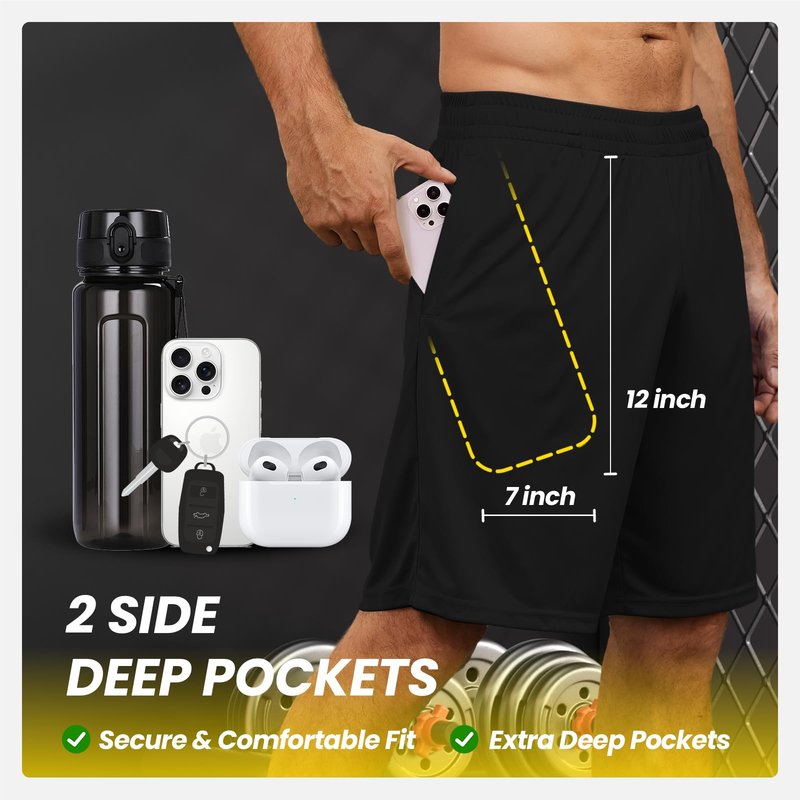 BALENNZ Athletic Shorts for Men with Pockets and Elastic Waistband Quick Dry Activewear