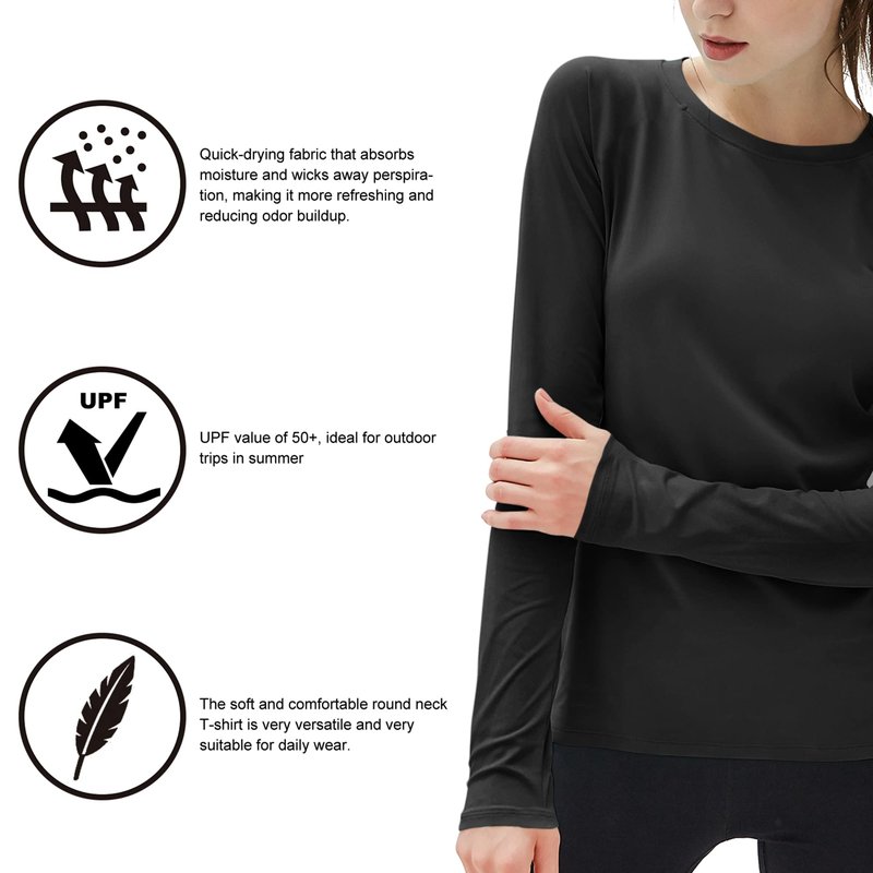 isnowood Womens Long Sleeve Rash Guard, UV UPF 50+ Sun Protection Shirts, Quick Dry Lightweight Tops for Swimming Workout Hiking Running