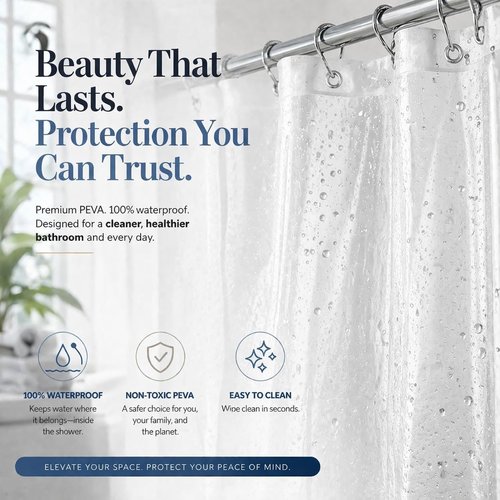 EHZNZIE Heavy Duty Shower Curtain Liner - Waterproof PEVA with 3 Weighted Magnets | 72x72 Inches, No Chemical Smell