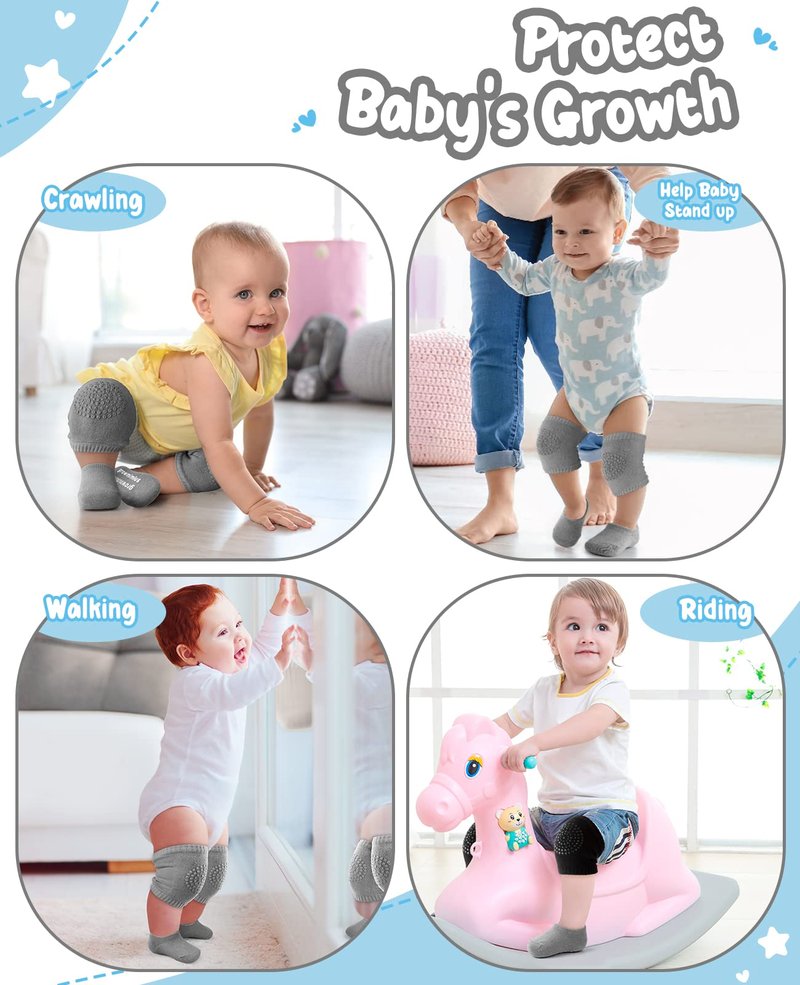 BOSONER Baby Crawling Anti-Slip Knee and Anti Slip Baby Boys Girls Socks Best Infant Gift, Unisex Baby Toddlers Kneepads (Black Dark Grey)