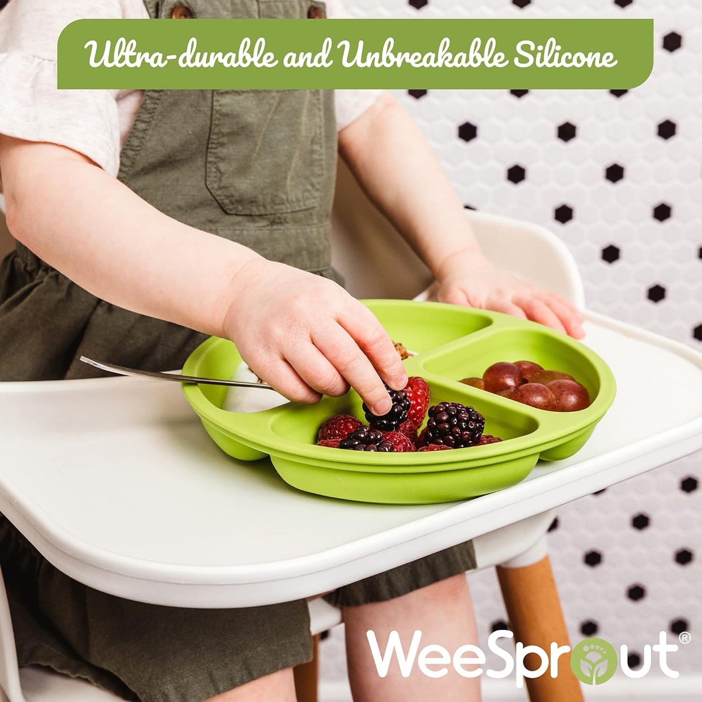 WeeSprout Suction Plates - 100% Silicone Dinnerware for Babies & Toddlers | Divided Design, 3 Pack
