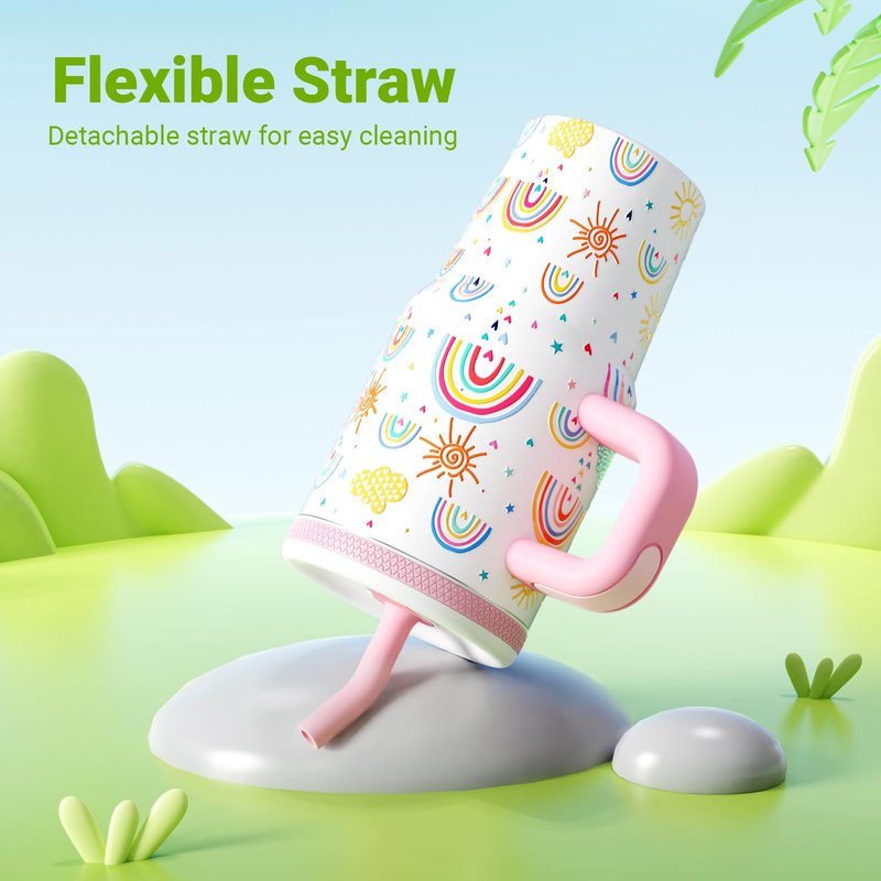 Luxgola Kids 20 oz Tumbler with Handle, Leak-Proof Screw-On Lid with Removable Silicone Straw, Spill Proof, Reusable Stainless Steel Insulated Water Bottle, Gifts for Boys and Girls, Rainbow