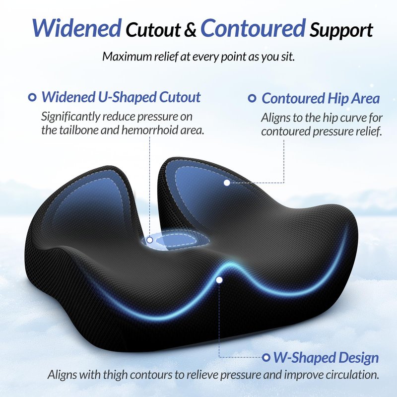 ZIKEE 6" Thickened Donut Pillow Seat Cushion, Ergonomic Hemorrhoid Pillow with Widened Cutout for Tailbone,Sciatica Pain Relief & Postpartum, Memory Foam Office Chair Cushion for Long Sitting at Home