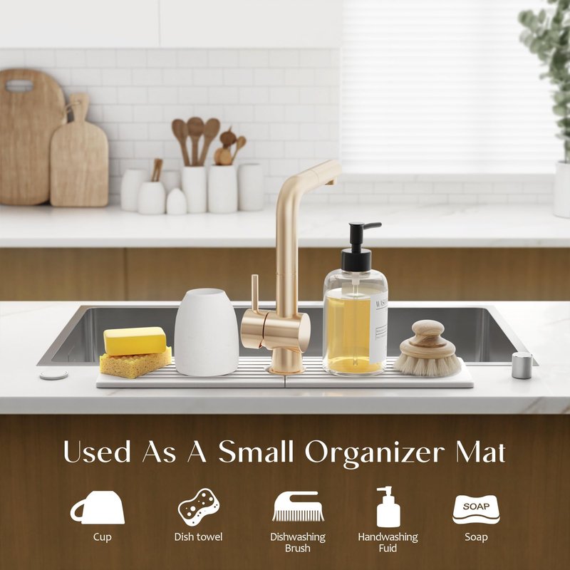 Large Faucet Mat for Kitchen Sink - Stone Drying Mat for Kitchen Counter, Diatomite Fast Drying Stone Sink Tray, Super Absorbent, Stylish Decor and Protector for Bathroom (Light Grey, 23.6" x 5.5")