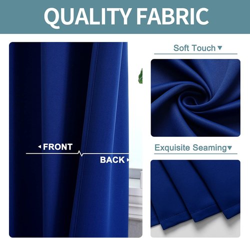 ChrisDowa Grommet Blackout Curtains - Thermal Insulated Room Darkening Panels, Royal Blue, 38W x 45L