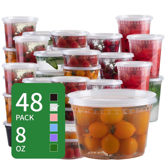 plaspapier 8 oz Clear Plastic Condiment Cups - 48-Pack with Lids, Airtight Small Food Containers, BPA-Free, Dishwasher Safe
