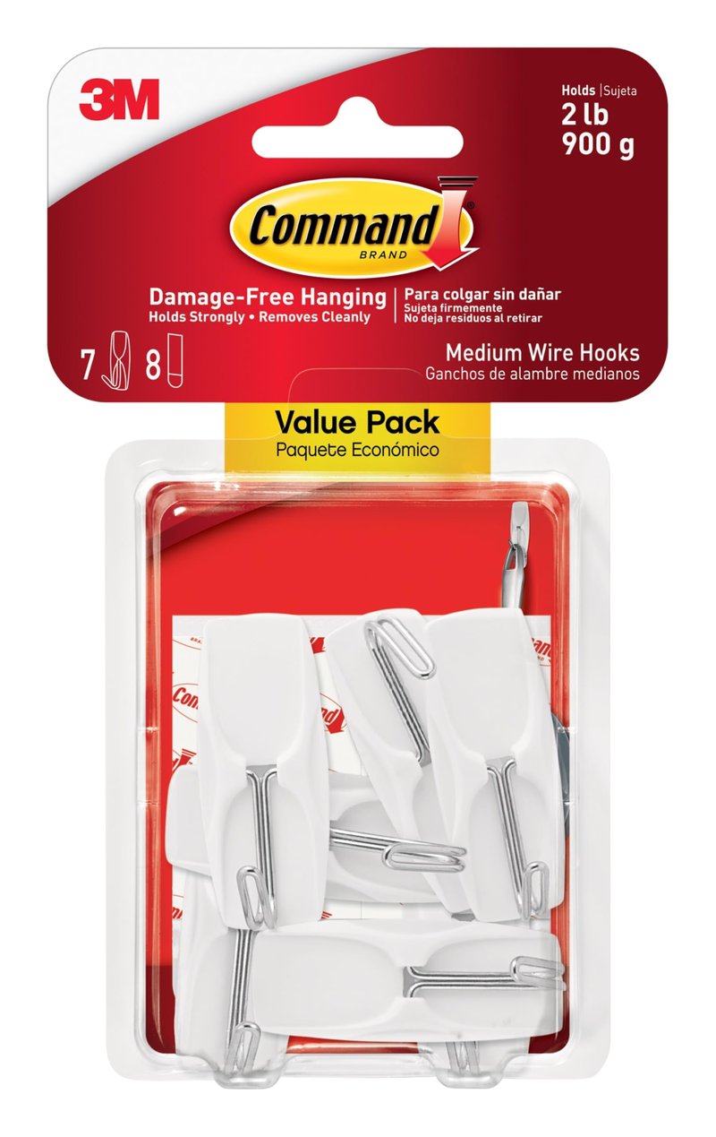 Command Medium Wire Toggle Hooks, 7 Wall Hook and 8 Strips, Damage-Free Hanging with Adhesive, No Tools for Hanging, Organization and Storage, Holds up to 2 lb