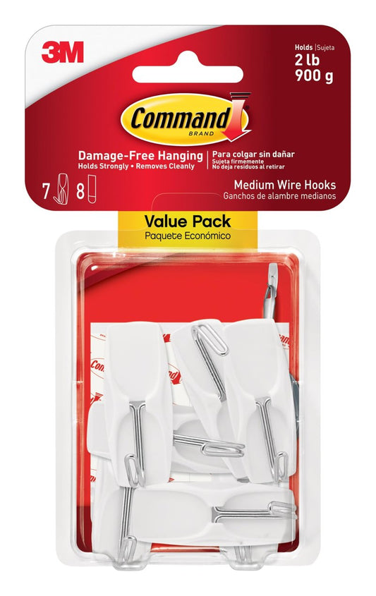 Command Medium Wire Toggle Hooks, 7 Wall Hook and 8 Strips, Damage-Free Hanging with Adhesive, No Tools for Hanging, Organization and Storage, Holds up to 2 lb