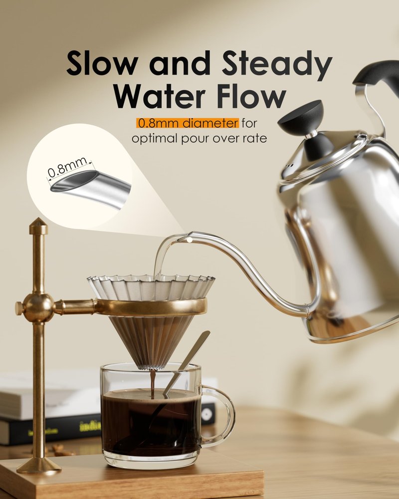 Tea Kettle for Stovetop, Barista's Choice Gooseneck Pour Over with Flow Control, Food Grade Stainless Steel Water Kettle, Tea Pot for Home & Kitchen - Small 28oz, Silver
