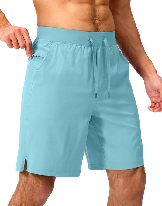 Soothfeel Men's Running Shorts with Zipper Pockets 9 Inch Lightweight Quick Dry Gym Sports Athletic Workout Basketball Shorts for Men (Hot Pink, M)