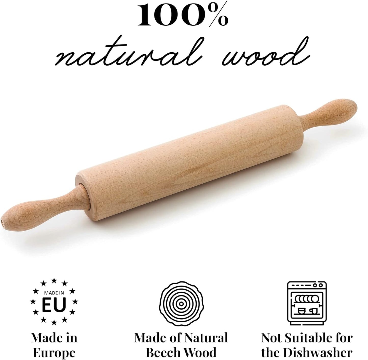Tuuli Kitchen Professional Wooden Rolling Pin - Revolving Center, 17.3 x 2.2 Inches