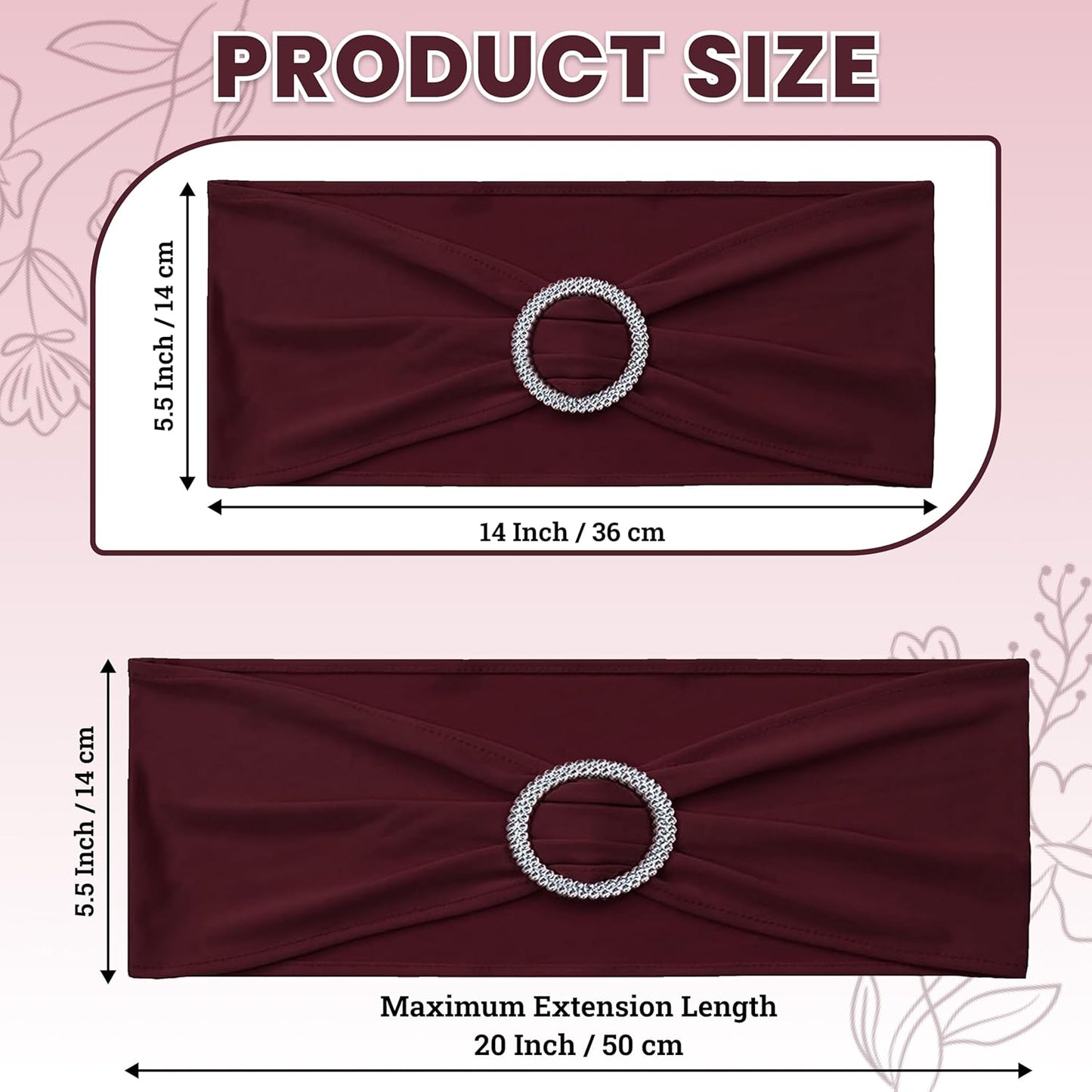 MDS Spandex Chair Sashes - Pack of 150 Elastic Stretch Bows with Buckle Slider for Wedding Decor - Burgundy