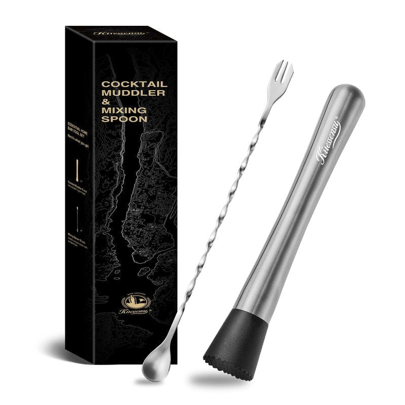 KITESSENSU Muddler and Bar Spoon, 8 Inch Stainless Steel Muddler for Cocktails, Excellent Choice for Mojitos, Caipirinhas, Fruits, Herbs, Spices Based Drinks