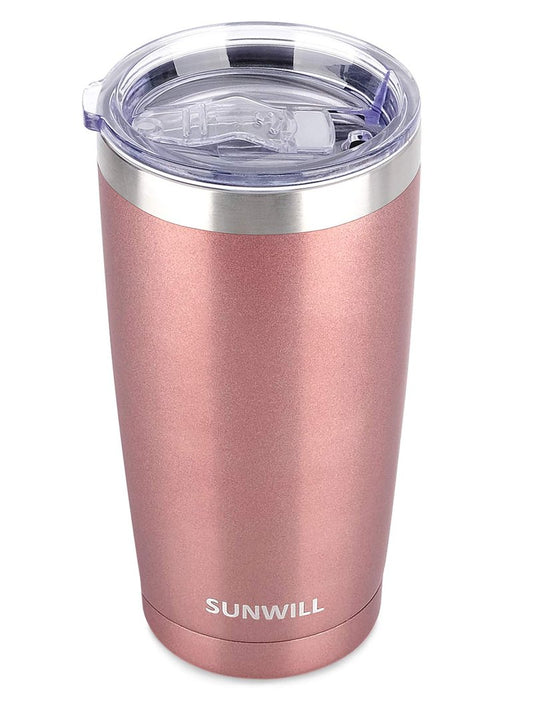 SUNWILL Travel Coffee Tumbler 20 oz, Insulated Mug with Lid, Stainless Steel Cup for Hot and Cold Drinks, Rose Gold
