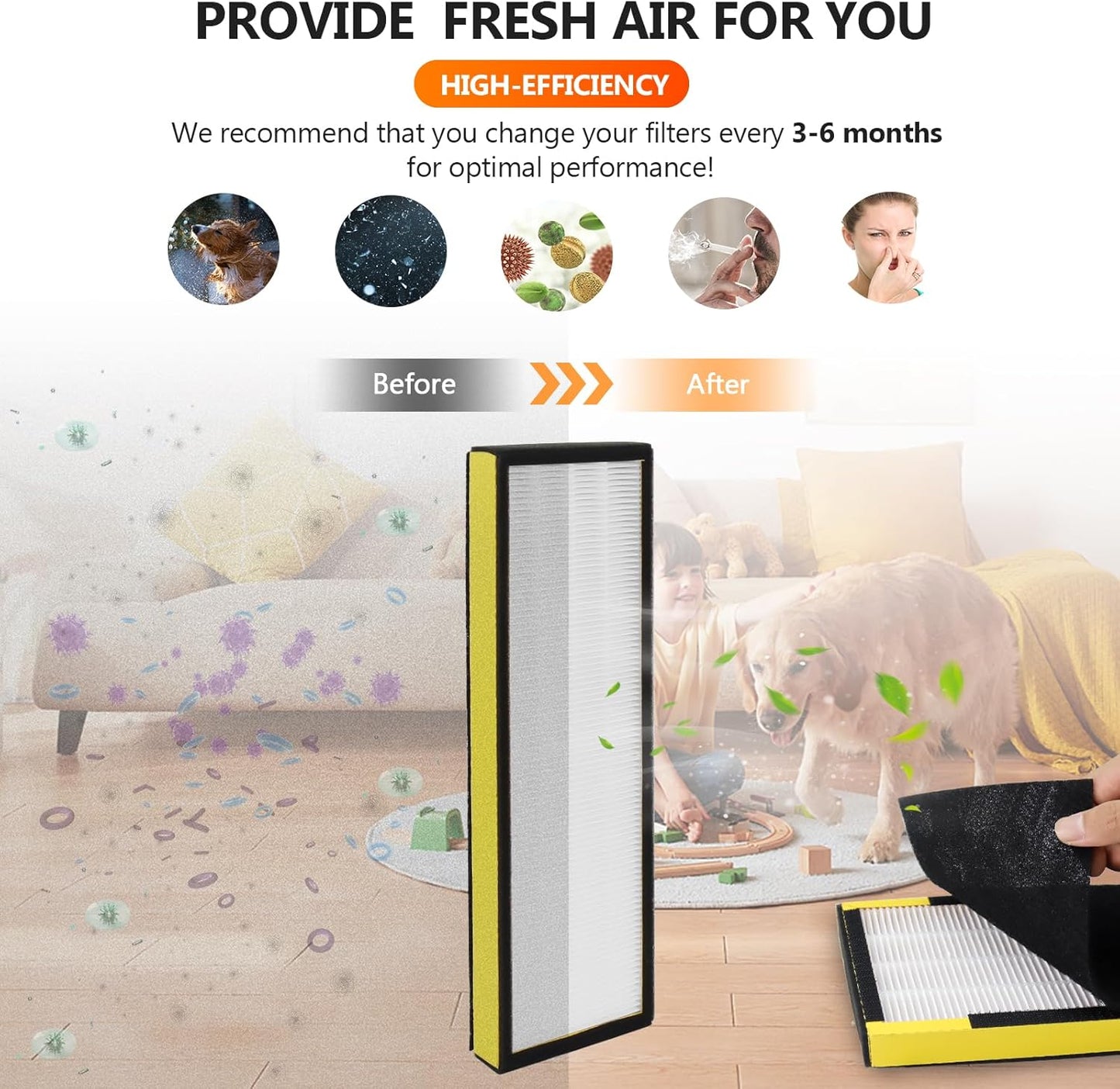 Blutoget FLT4825 Filter B Replacement - Compatible with G-Guardian Air Purifiers | 2 H13 Filters & 8 Carbon Pre-Filters