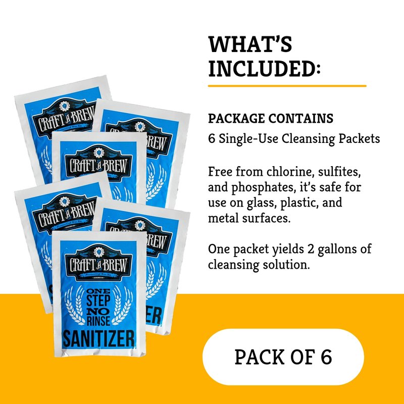 Craft A Brew - Single-Use Cleansing Packets - Dissolvable No-Rinse Cleanser for Home Brewing Equipment – Pre-Portioned for 2-Gallon Solutions – Easy-to-Use Homebrew Supplies – Pack of 6