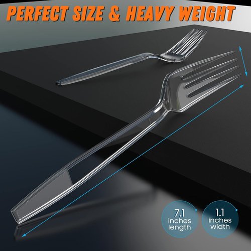 Dipoo Heavy-Duty 7.1" Clear Plastic Forks - BPA-Free, Heat Resistant, Premium Disposable Cutlery (84 Count)
