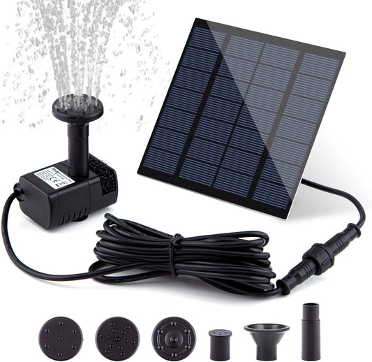 Skiennix Solar Fountain Pump Kit - 1.8W Upgraded Water Pump with 3M Cable & 4 Nozzles for Bird Bath & Garden