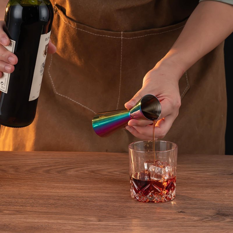 Briout Jigger for Bartending, Double Cocktail Jigger Japanese Premium 304 Food Grade Stainless Steel Jigger 2 OZ 1 OZ with Measurements Inside, Flat Edge Rainbow