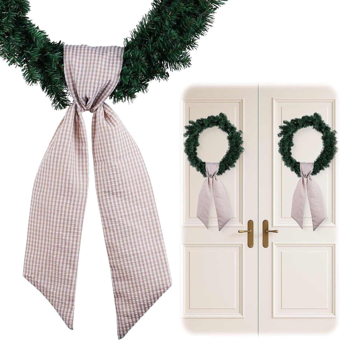 Brown Gingham Wreath Bow Set by [Brand Name] - 2 Pack for Door Decoration | 5.12” Wide x 54.33” Each