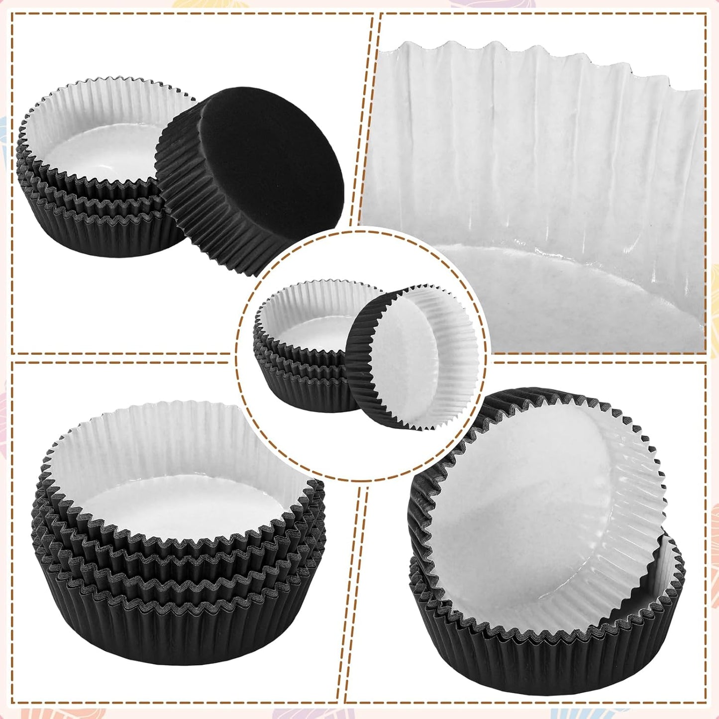 Uiifan Disposable Round Cupcake Liners - Microwave Safe Baking Cups for Snacks & Cakes | Black, 50 Pcs