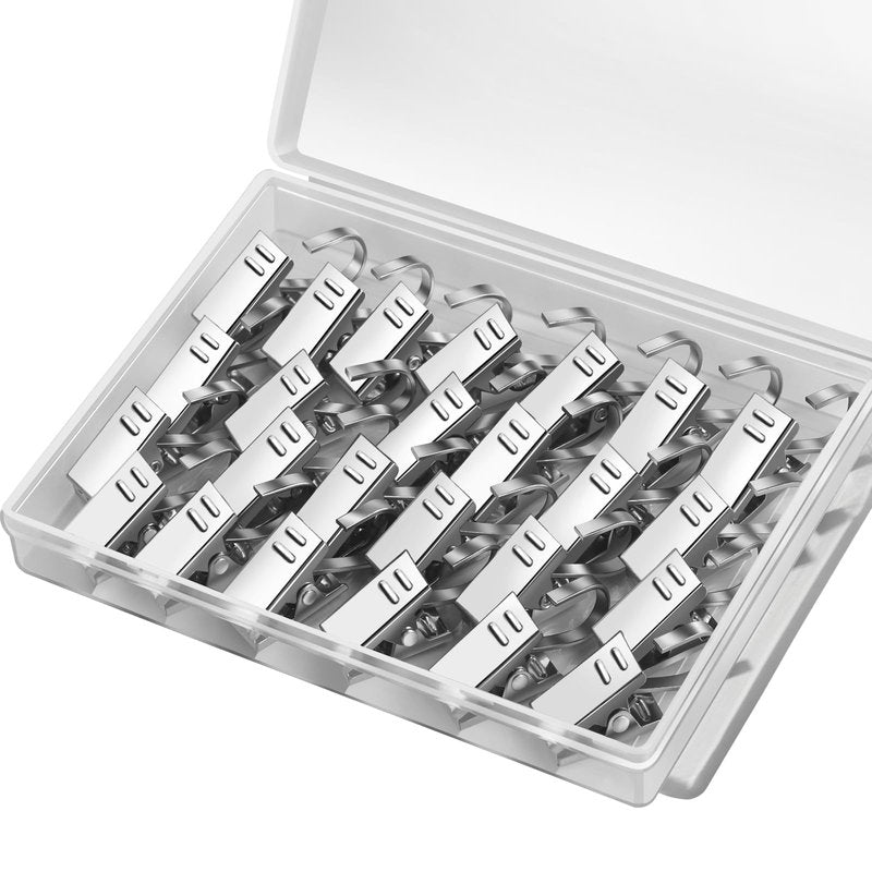 Teenitor 25 Pack Curtain Clips for Hanging Curtain Hooks, Stainless Steel Curtain Hooks with Clips, Small Hooks Clips for Camper Awning Light Photos Party Decorations