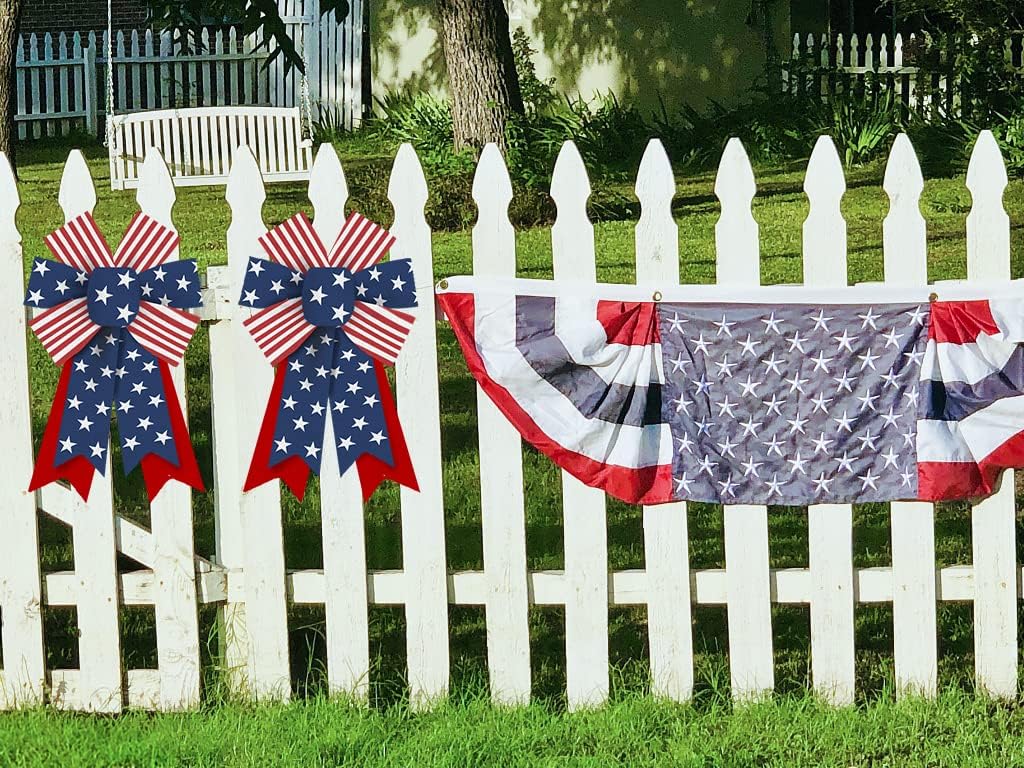 Threetols Patriotic Wreath Bows - 2pcs Red, White & Blue Burlap Bows for Memorial Day & 4th of July Decor