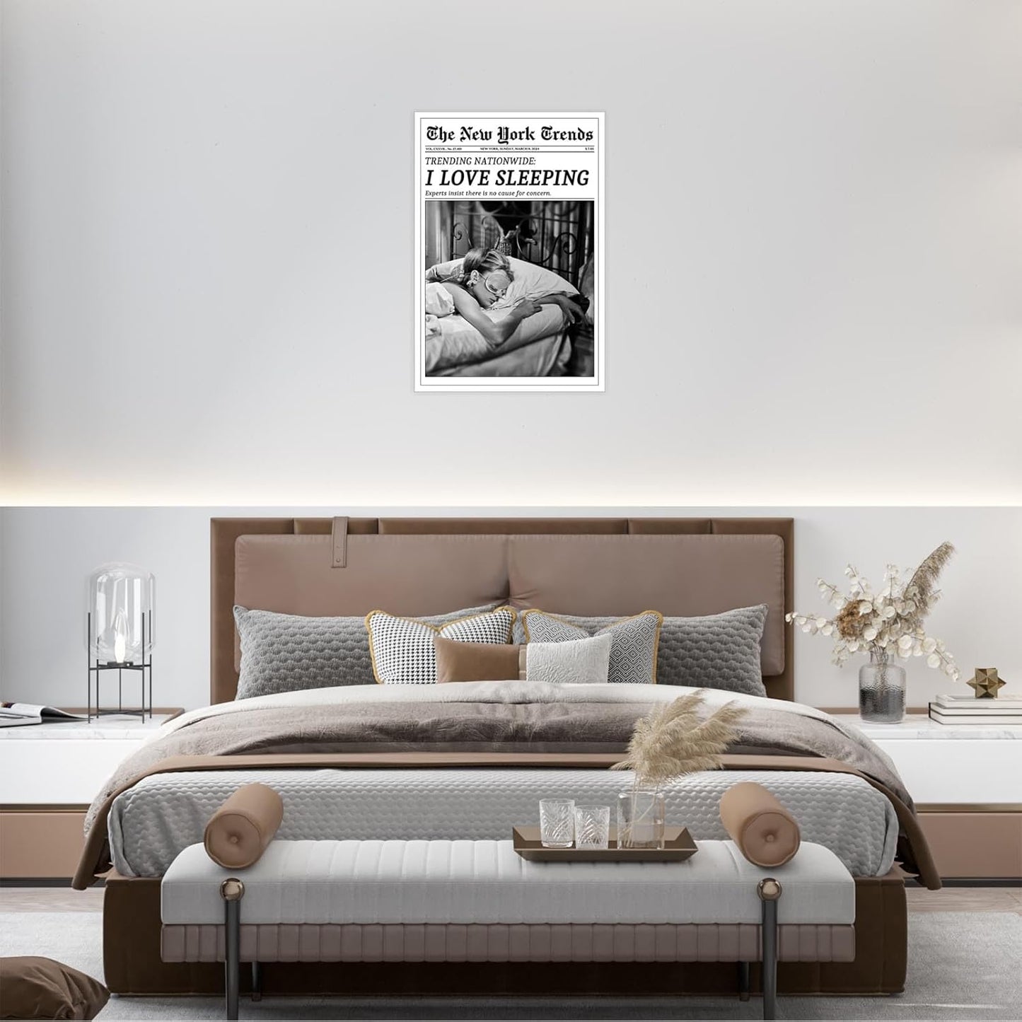 Beshdomp Vintage I Love Sleeping Poster - Black & White Canvas Wall Art | New York Times Headline 12x16in Unframed