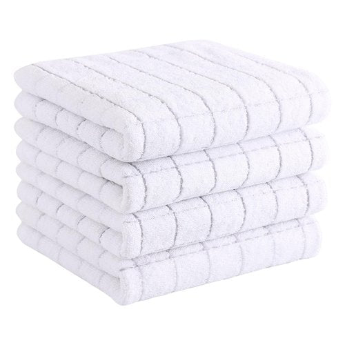 Homaxy 100% Cotton Terry Kitchen Towels(White, 13 x 28 inches), Checkered Designed, Soft and Super Absorbent Dish Towels, 4 Pack