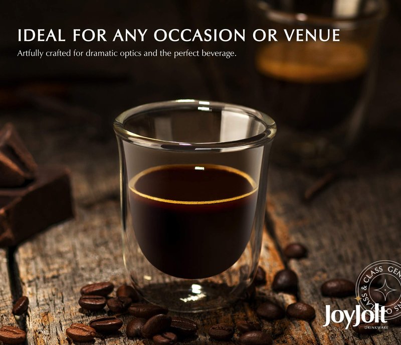 JoyJolt Javaah Double Walled Espresso Glasses Espresso Cups Set of 4 | 2-Ounces