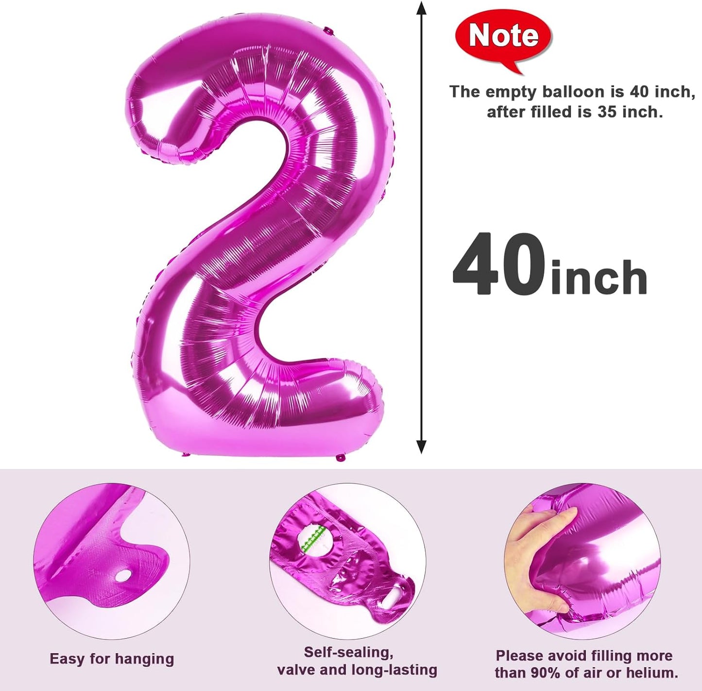Skiennix 40-Inch Rose Purple Number Balloons - Perfect for 2nd, 12th, 21st Birthday Celebrations & Events