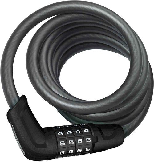 ABUS 6 Series 12mm x 185cm Combo Coil Cable Lock - Secure Black Bicycle Lock