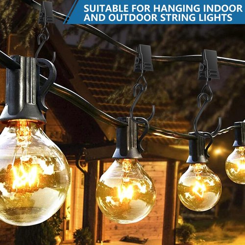 BXUYAOXMC 100-Pack Heavy Duty S Hooks with Clips, 2.36 Inch Metal String Light Clips for Outdoor Patio, Rust-Proof Curtain Hooks for Hanging Christmas Lights, Party Decor, Gutters, Awning - Black