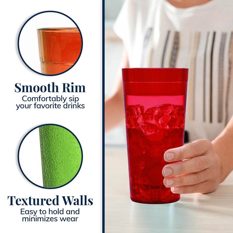 US Acrylic Cafe Plastic Reusable Tumblers (Set of 16) 20-ounce Water Cups Assorted Colors | Restaurant Style Drinking Glasses Value Set, Stackable, BPA-free, Made in the USA | Top-rack Dishwasher Safe