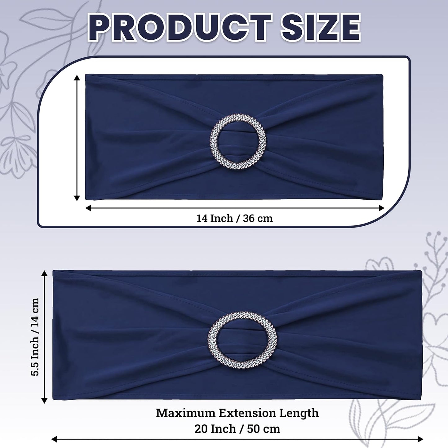 MDS Premium Spandex Chair Sashes - Stretchy Bow Covers with Buckle Slider | Universal Fit for Weddings & Events - Navy Blue